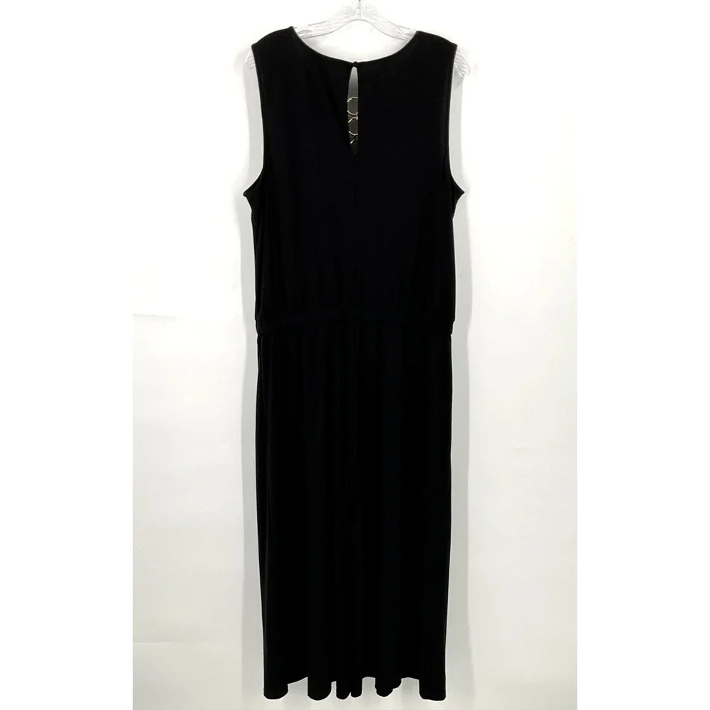 MSK Jumpsuit Women XL Black Gold Accent Elastic‎ Waist Pockets Wide Leg Classy